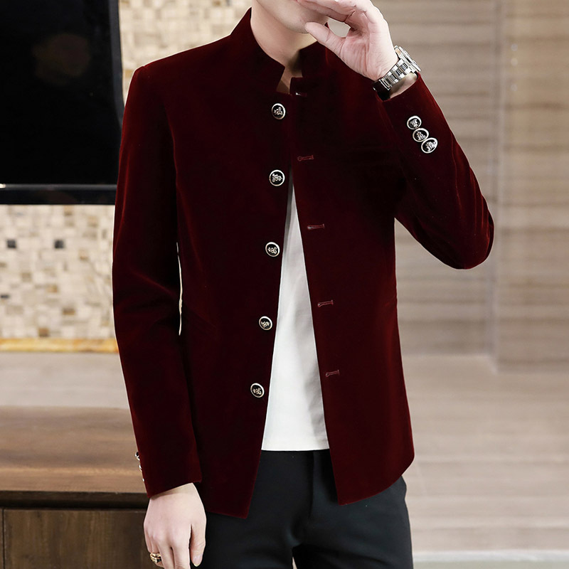 Suits - KIDWHXR Mantel Beludru Pria Kerah Tegak