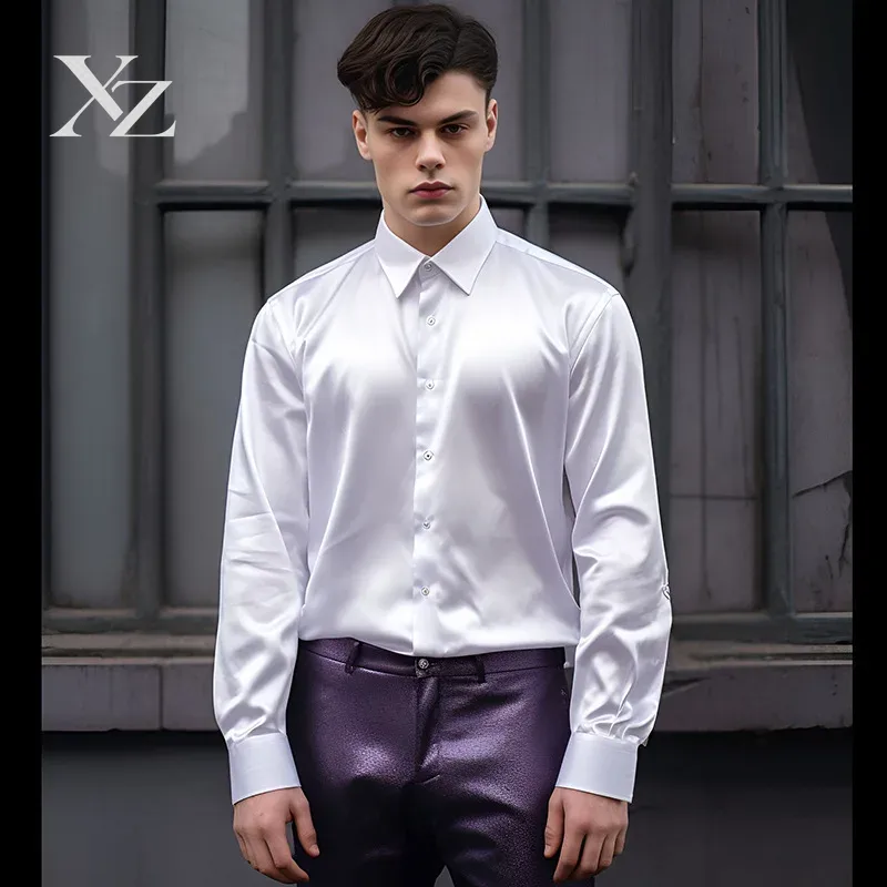 Mens Satin Silk Dress Shirt - Kemeja Pria Bahan Satin Bertekstur Sutra,