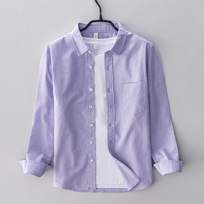 Oxford Cotton Casual Shirt Business - Kemeja katun lengan panjang pria, baju