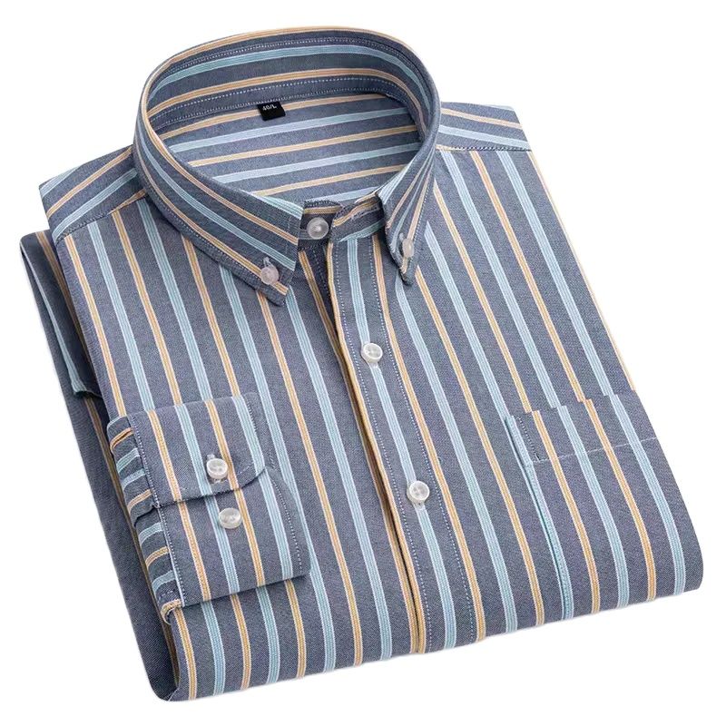 Oxford Cotton Casual Shirt Business - Kemeja Ukuran Besar 160KG Kemeja Bergaris