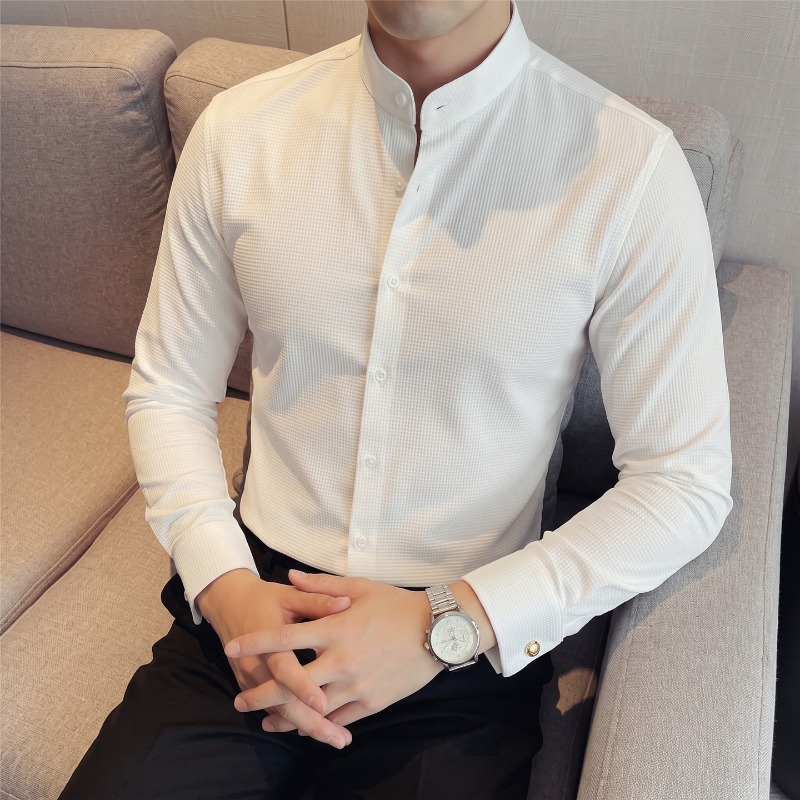 Kemeja Lengan Panjang Kerah Ma - Mandarin Collar Formal Shirt Slim Fit ulasan dan harga