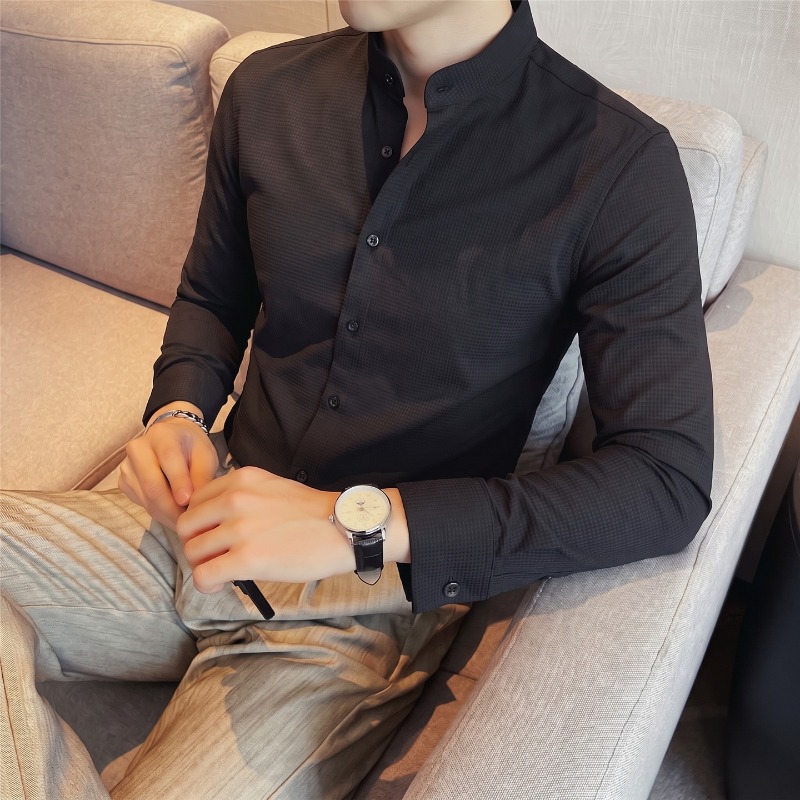 Kemeja Lengan Panjang Kerah Ma - Mandarin Collar Formal Shirt Slim Fit ulasan dan harga