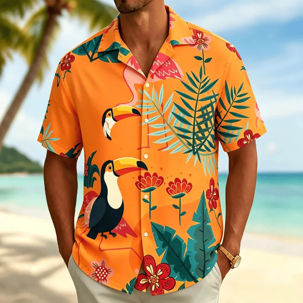 Kemeja Lengan Pendek Pria deng - Vintage Hawaiian Floral Shirt ulasan dan harga
